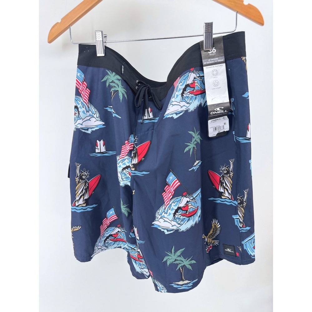 O'Neill Lennox USA 20 Board Shorts Mens 36 Navy Patriotic Surf NWT